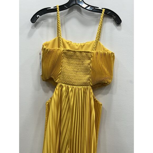 NWT Alice + Olivia Powell Yellow Pleated Wide Leg Side Cut Out Jumpsuit Size 6 - Picture 9 of 15